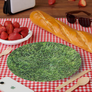 Funny green grass real photo texture pattern fun paper plate