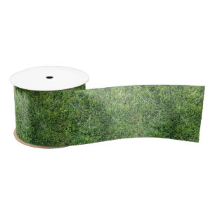Funny green grass real photo texture pattern fun satin ribbon