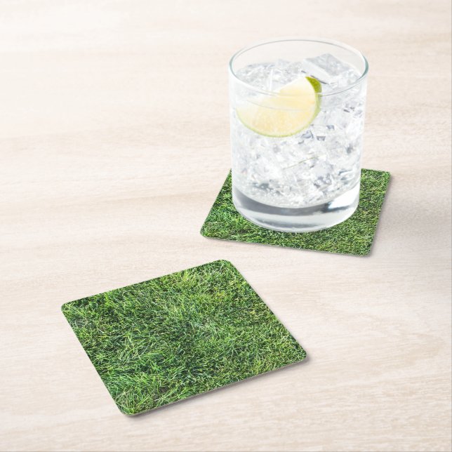 Funny green grass real photo texture pattern fun square paper coaster (Insitu)