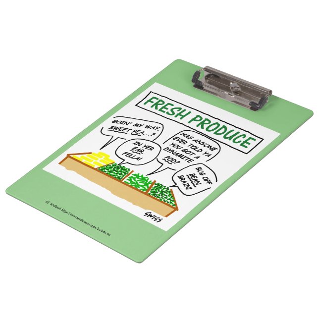 Funny Green Grocer Supermarket Manager Cartoon Clipboard (Angled)
