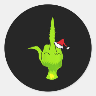 Funny Green Hand Middle Finger Xmas Santa Classic Round Sticker