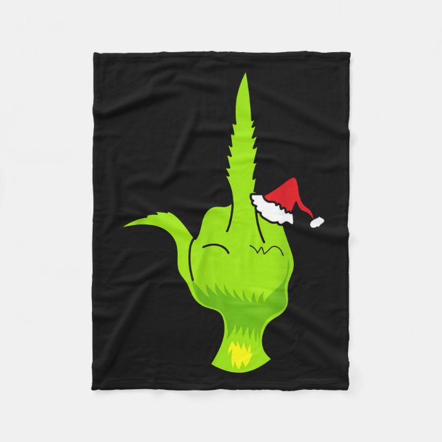 Funny Green Hand Middle Finger Xmas Santa  Fleece Blanket (Front)