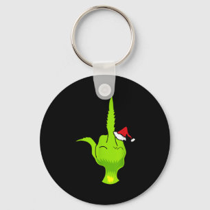 Funny Green Hand Middle Finger Xmas Santa Key Ring