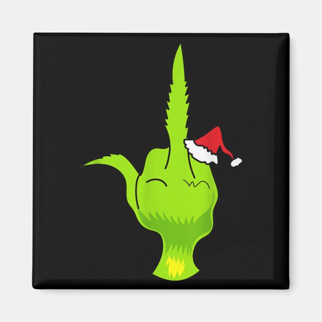 Funny Green Hand Middle Finger Xmas Santa  Magnet (Front)