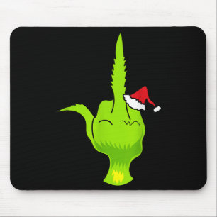 Funny Green Hand Middle Finger Xmas Santa Mouse Mat