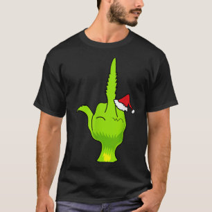 Funny Green Hand Middle Finger Xmas Santa  T-Shirt