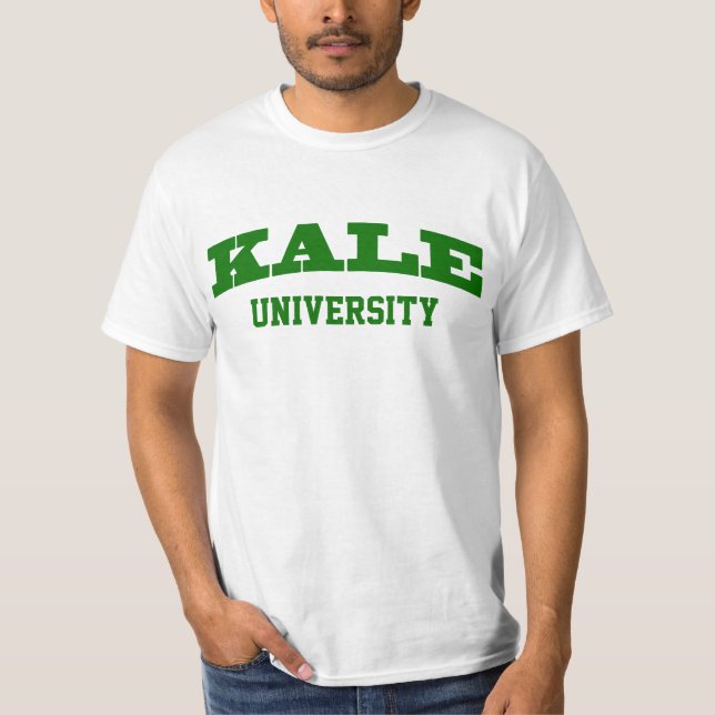 Funny Green Kale University Parody College Vegan T-Shirt (Front)