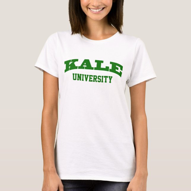 Funny Green Kale University Parody College Vegan T-Shirt (Front)
