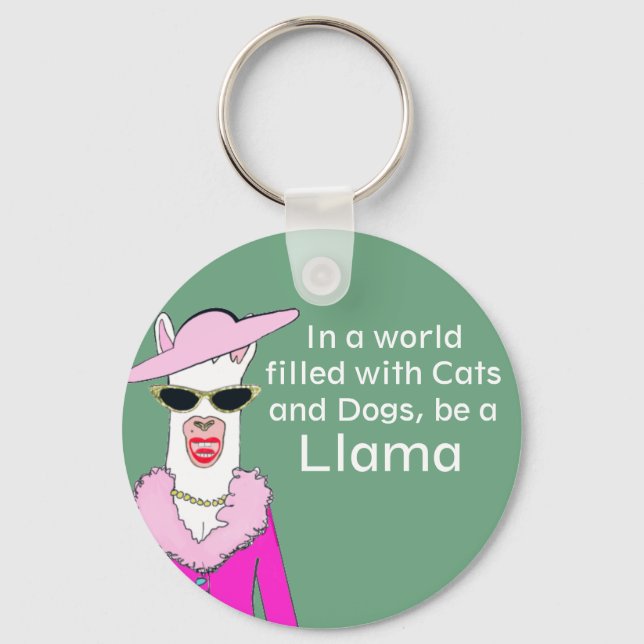 Funny Green Lady Llama Advice Key Ring (Front)
