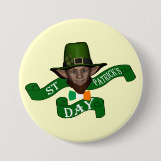 Funny green leprechaun 7.5 cm round badge