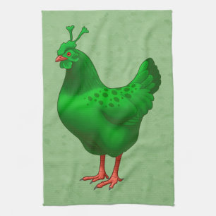 Funny Green Martian Alien Chicken Tea Towel