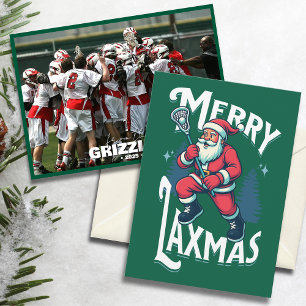 Funny Green Merry Laxmas Lacrosse Team Christmas Holiday Card