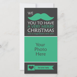 Funny Green Moustache Christmas Photo Holiday Card