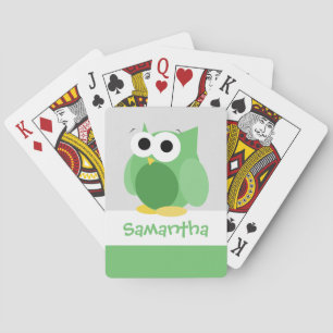 Funny Green Owl Kids Personalised Playing Cards