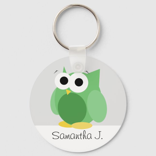 Funny Green Owl - Personalised Keychain (Front)