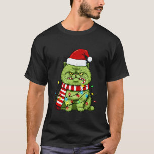 Funny Green Persian Cat Christmas Lights for Men W T-Shirt