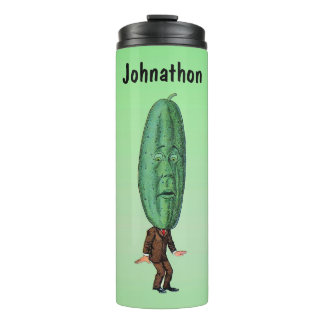 Funny Green Pickle Head Man Wearing Suit Green Thermal Tumbler