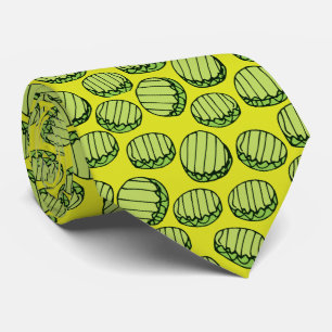 Funny Green Pickle Slices Pattern Novelty Tie