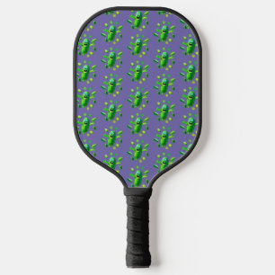 Funny Green Pickleman on Purple Background   Pickleball Paddle