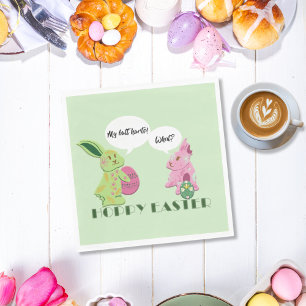 Funny Green Pink Easter Bunnies Illustration Napkin