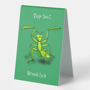 Funny green praying mantis cartoon illustration