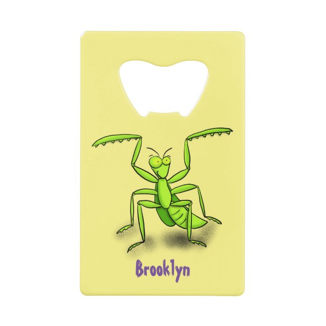 Funny green praying mantis cartoon illustration (Front)