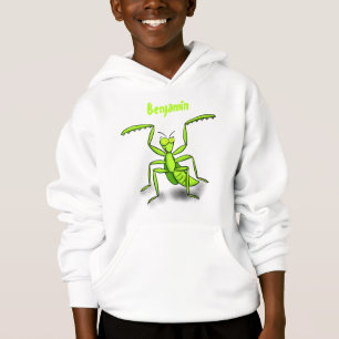 Funny green praying mantis cartoon illustration