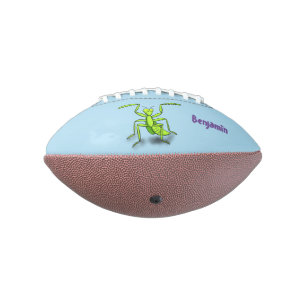 Funny green praying mantis cartoon illustration american football