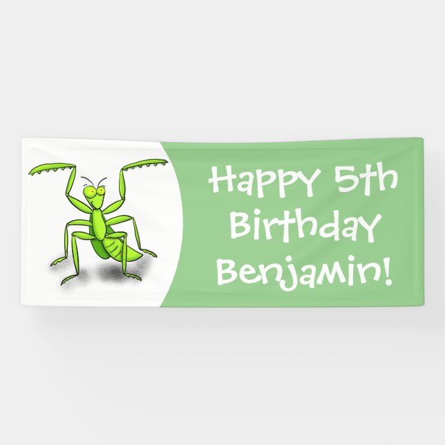 Funny green praying mantis cartoon illustration banner (Horizontal)
