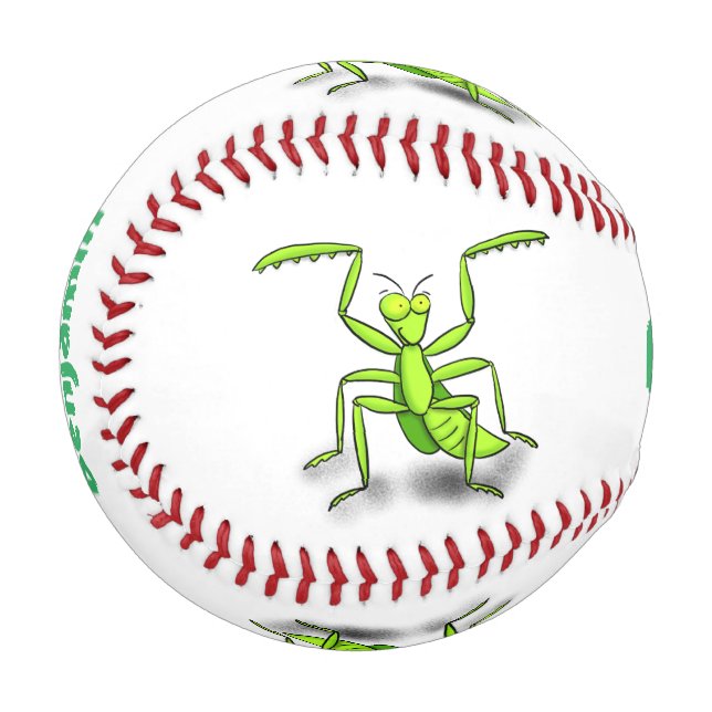 Funny green praying mantis cartoon illustration baseball (Front Left)