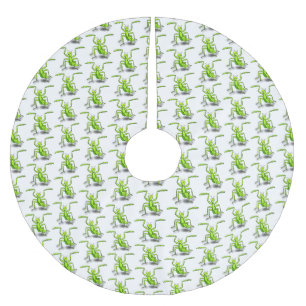 Funny green praying mantis cartoon illustration brushed polyester tree skirt