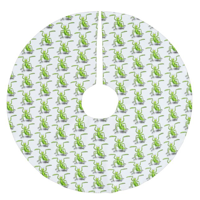 Funny green praying mantis cartoon illustration brushed polyester tree skirt (Front)