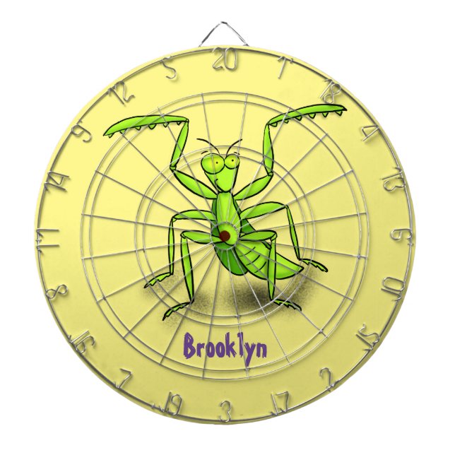 Funny green praying mantis cartoon illustration dartboard (Front)
