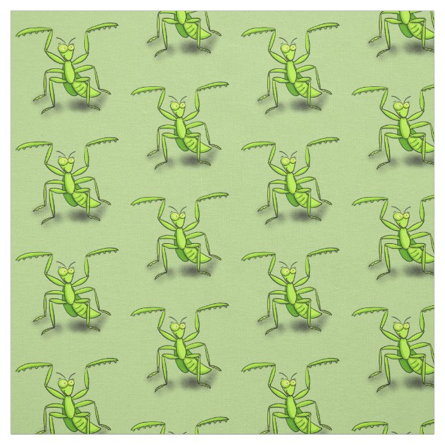 Funny green praying mantis cartoon illustration fabric (Swatch)