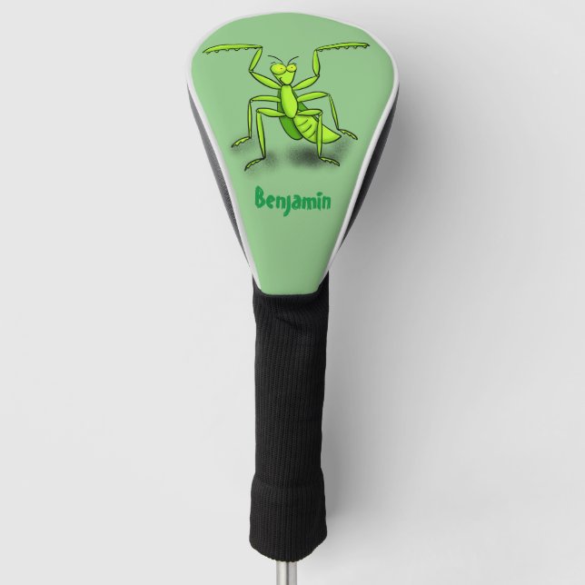 Funny green praying mantis cartoon illustration golf head cover (Front)