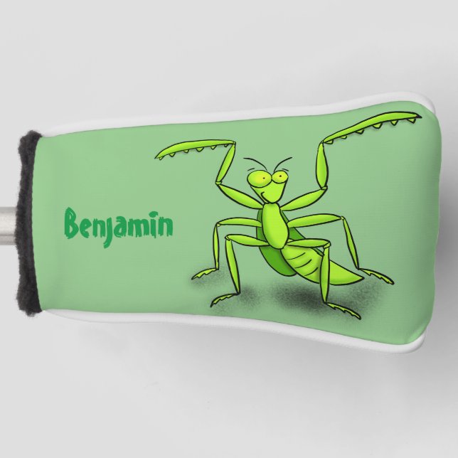 Funny green praying mantis cartoon illustration golf head cover (Front)