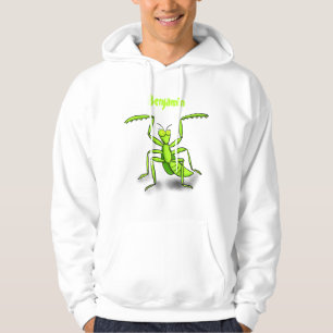 Funny green praying mantis cartoon illustration hoodie