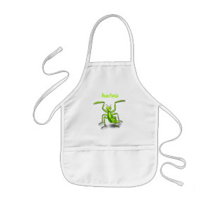 Funny green praying mantis cartoon illustration kids apron
