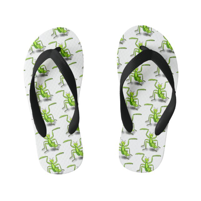 Funny green praying mantis cartoon illustration kid's flip flops (Footbed)