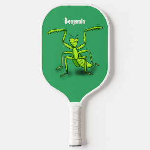 Funny green praying mantis cartoon illustration pickleball paddle