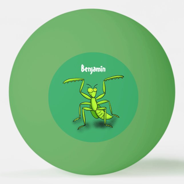 Funny green praying mantis cartoon illustration ping pong ball (Front)
