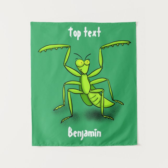 Funny green praying mantis cartoon illustration  tapestry (Front)