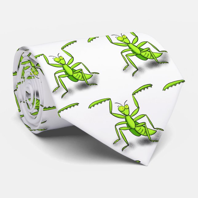 Funny green praying mantis cartoon illustration tie (Rolled)