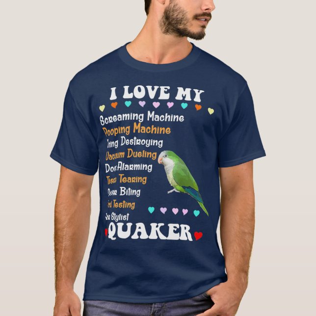 Funny Green Quaker Shirt I Love Quaker Parrot (Front)