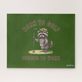 funny green racoon golf jigsaw puzzle