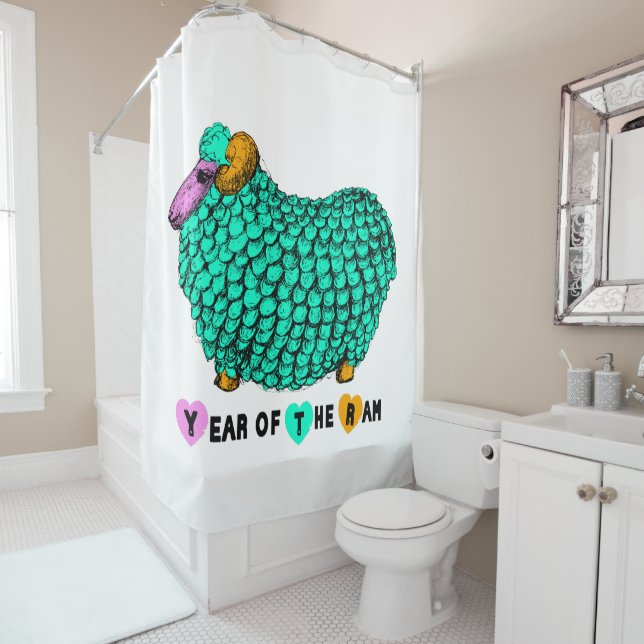 Funny green Ram Chinese Year Zodiac Birthday SCu Shower Curtain (In Situ)