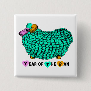 Funny Green Ram Chinese Year Zodiac Square B 15 Cm Square Badge