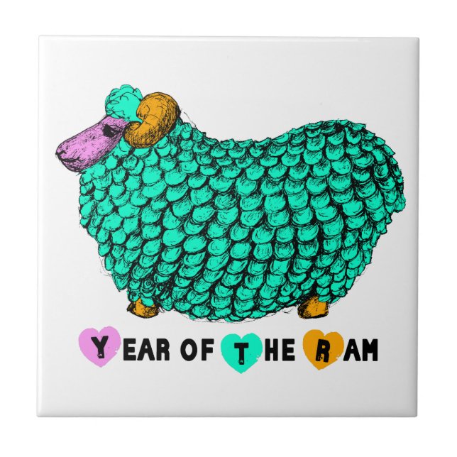 Funny Green Ram Chinese Year Zodiac Tile (Front)