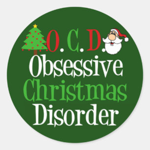 Funny Green Red Christmas Obsessed Classic Round Sticker