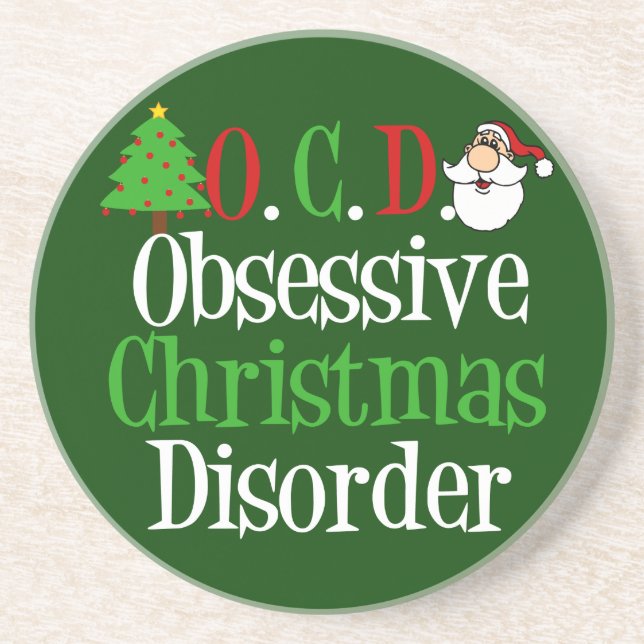 Funny Green Red Christmas Obsessed Coaster (Front)